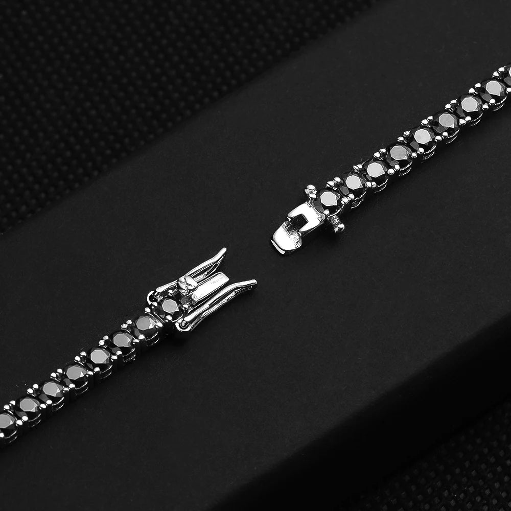 3Mm 4Mm Black Moissanite Tennis Bracelet Full Diamond GRA 925 Sterling Silver Plated 18K Hiphop Bracelets for Women Man